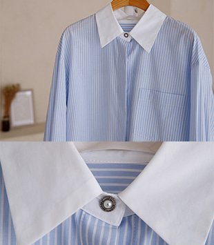에르멜로 - [wide cuffs / hidden button]커먼 stripe shirt