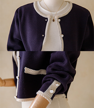 에르멜로 - [two tone / crop]패리 knit cardigan